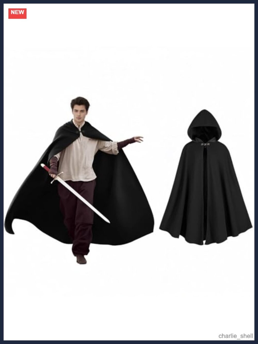 Medieval Velvet Hooded Cloak Renaissance Cape Metal Loop Clasp